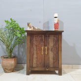 Indian Antique Tribal Hand Carved Wooden Cabinet Honey Color